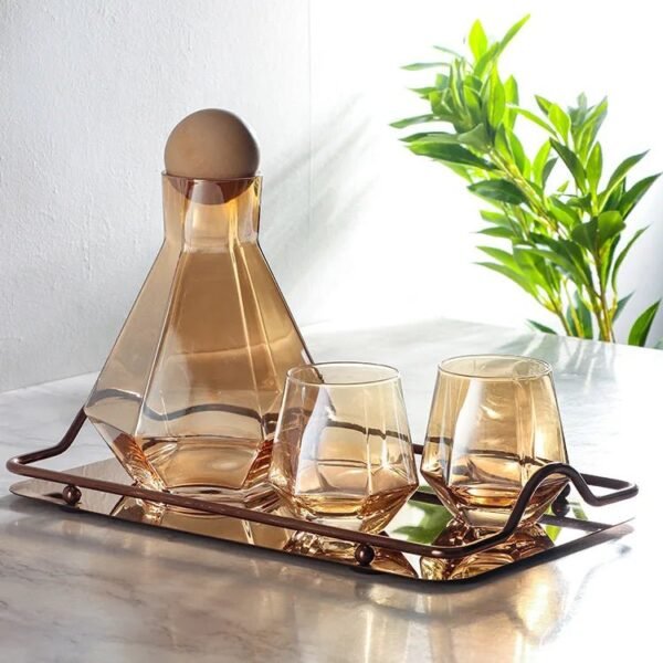 Glass Hexagonal Electroplated Colorful Cold Water Kettle Juice Pot Set Direct Drinking European Style Household Beverages No