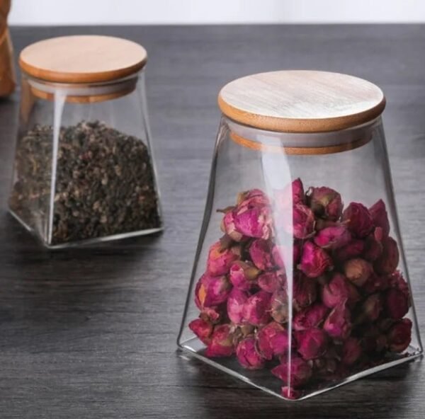 Borosilicate Glass Hand Made Transparent New Chinese Style Storage Jar Bamboo Lid Microwavable Airtight Eco-Friendly Food Grade