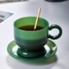 Nordic & Minimalist Style Green Jade Glass Coffee Cup Set and Saucer Heat Resistant for Home Office Bar Use