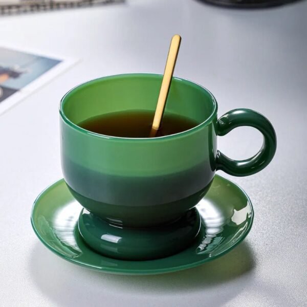 Nordic & Minimalist Style Green Jade Glass Coffee Cup Set and Saucer Heat Resistant for Home Office Bar Use