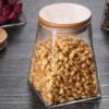 Borosilicate Glass Hand Made Transparent New Chinese Style Storage Jar Bamboo Lid Microwavable Airtight Eco-Friendly Food Grade