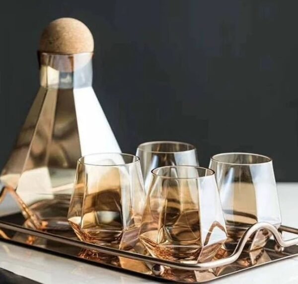 Glass Hexagonal Electroplated Colorful Cold Water Kettle Juice Pot Set Direct Drinking European Style Household Beverages No