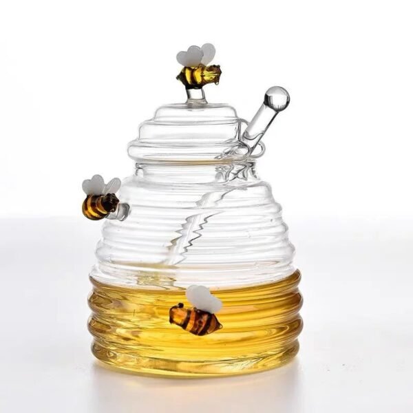 H4f8f4a3946d145b5b146f9a20327edadg.jpg Wholesale Cheap Price Glass Honey Jars Dippers Lids 400ml Eco-Friendly Sustainable Bee-Shaped Microwavable Carton Packed Storage
