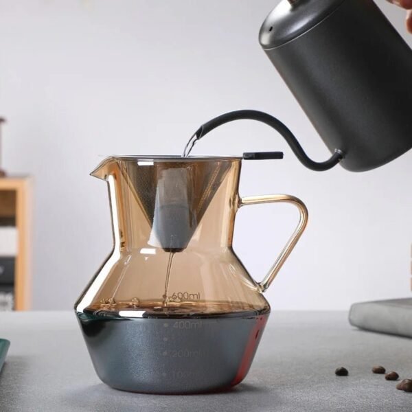 Modern Design Eco-Friendly High Borosilicate Glass Coffee Pot Pot Cover 304 Stainless Steel Filter Composite Hand Grip Oven Safe