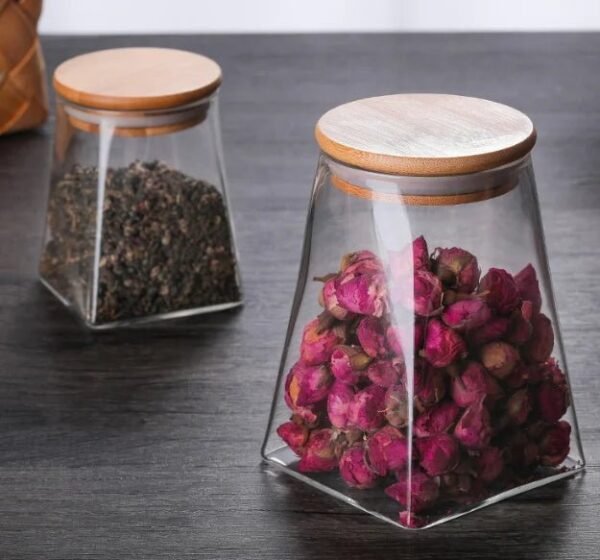 Borosilicate Glass Hand Made Transparent New Chinese Style Storage Jar Bamboo Lid Microwavable Airtight Eco-Friendly Food Grade