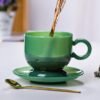 Nordic & Minimalist Style Green Jade Glass Coffee Cup Set and Saucer Heat Resistant for Home Office Bar Use