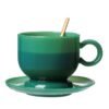 Nordic & Minimalist Style Green Jade Glass Coffee Cup Set and Saucer Heat Resistant for Home Office Bar Use