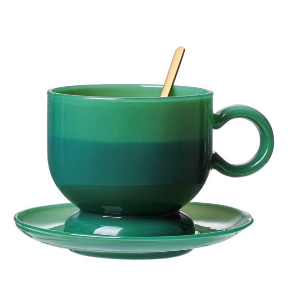 Nordic & Minimalist Style Green Jade Glass Coffee Cup Set and Saucer Heat Resistant for Home Office Bar Use