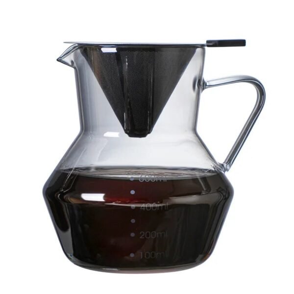 Modern Design Eco-Friendly High Borosilicate Glass Coffee Pot Pot Cover 304 Stainless Steel Filter Composite Hand Grip Oven Safe