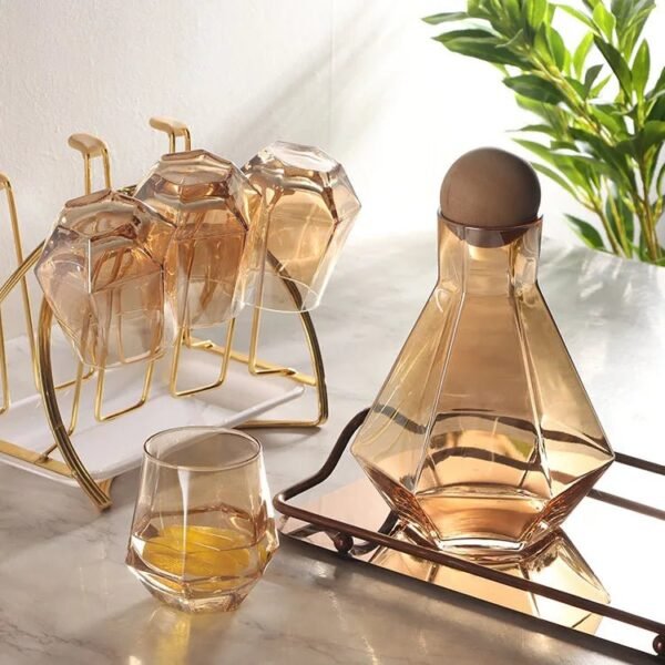 Glass Hexagonal Electroplated Colorful Cold Water Kettle Juice Pot Set Direct Drinking European Style Household Beverages No