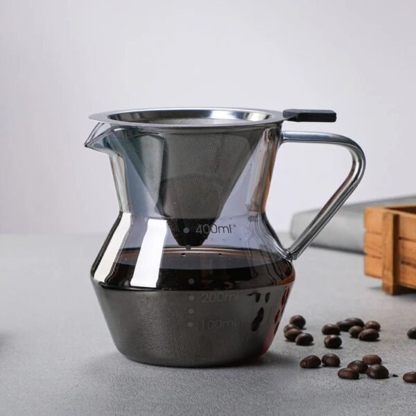 Modern Design Eco-Friendly High Borosilicate Glass Coffee Pot Pot Cover 304 Stainless Steel Filter Composite Hand Grip Oven Safe