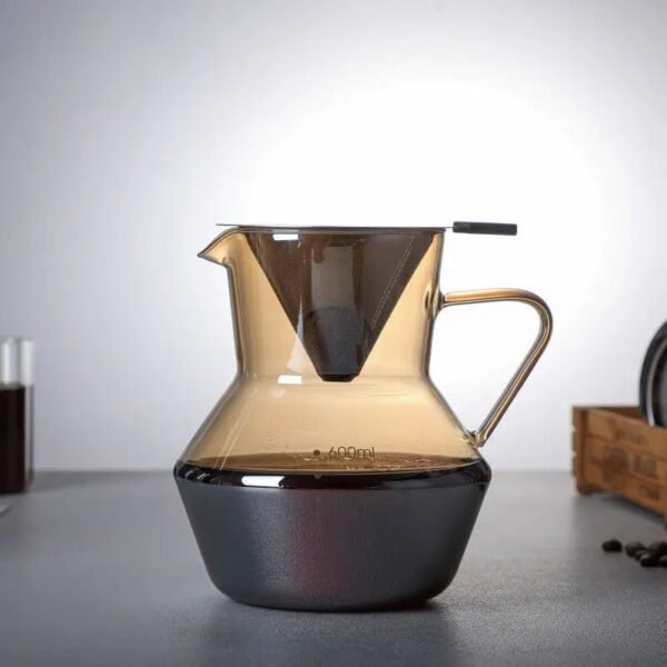 Modern Design Eco-Friendly High Borosilicate Glass Coffee Pot Pot Cover 304 Stainless Steel Filter Composite Hand Grip Oven Safe