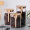 Glass Storage Jar with Wooden Lid Storage Bottles Kitchen Storage Tanks