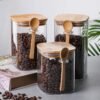 Glass Storage Jar with Wooden Lid Storage Bottles Kitchen Storage Tanks