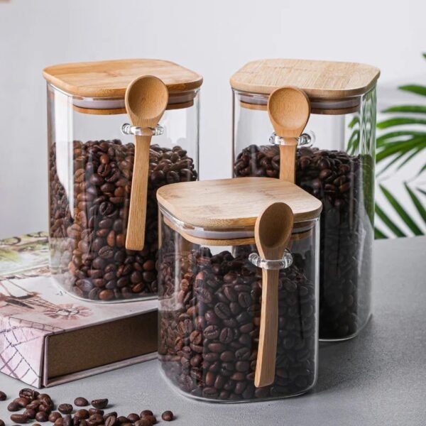 Glass Storage Jar with Wooden Lid Storage Bottles Kitchen Storage Tanks