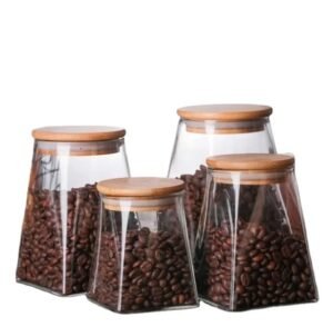 Borosilicate Glass Hand Made Transparent New Chinese Style Storage Jar Bamboo Lid Microwavable Airtight Eco-Friendly Food Grade