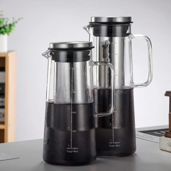 Slender Fashionable High Borosilicate Glass Coffee Pot Cold Kettle Stainless Steel Filter Large Capacity Exquisite Design