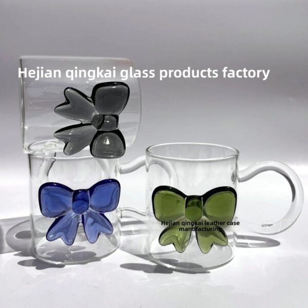 Bow Borosilicate Glass Heat-Resistant Large-Capacity Cartoon Animal Design Handle Lid Animal Cup Single-layer for Parties