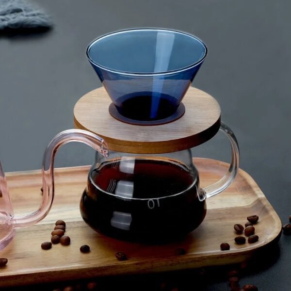 Single Serve Pour Over Coffee Dripper Service Coffee Kettle Hand Drip Coffee Filter Cup Set Brewing Wooden Base