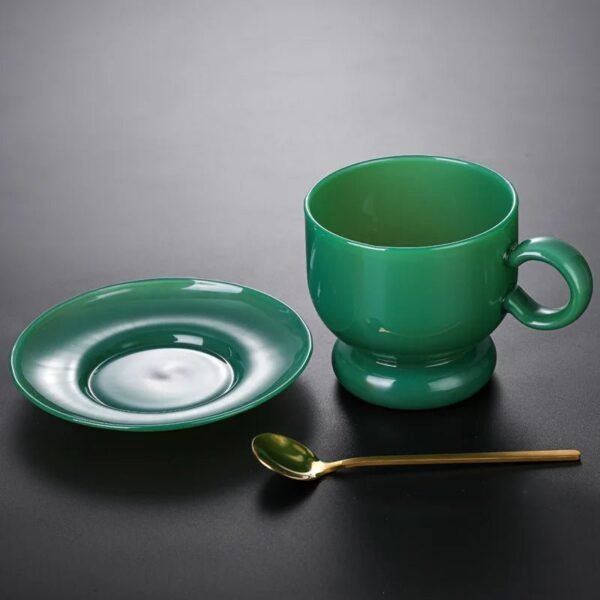 Nordic & Minimalist Style Green Jade Glass Coffee Cup Set and Saucer Heat Resistant for Home Office Bar Use